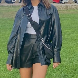 Over size leather jacket